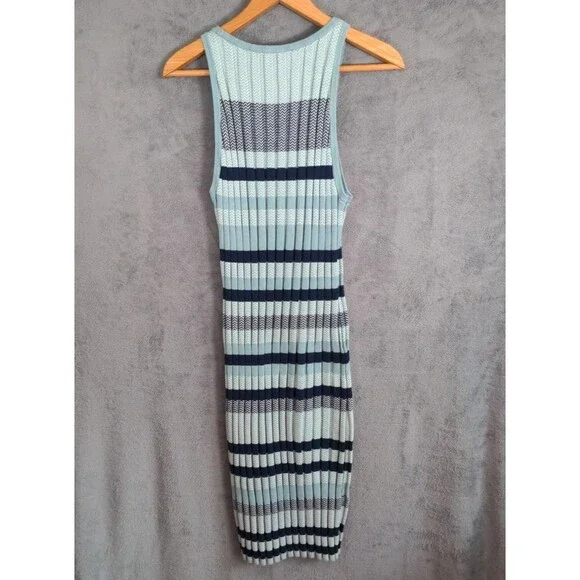 White House Black Market Midi Dress XL Tank Stretch Green Coastal Chevron Stripe - Picture 4 of 8